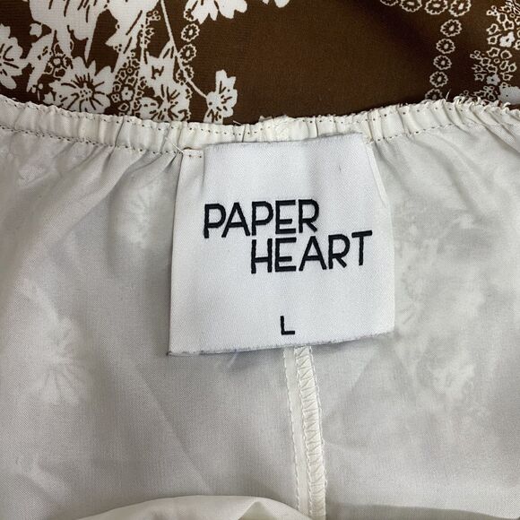 Paper Heart Maxi Dress L Brown Floral Open Back Boho Summer - Picture 9 of 14